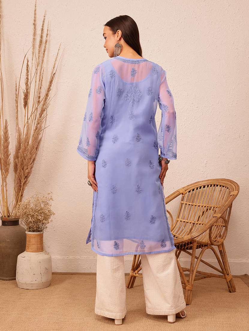 women long sleeve straight chikankari kurta - 21729620 - Standard Image - 2