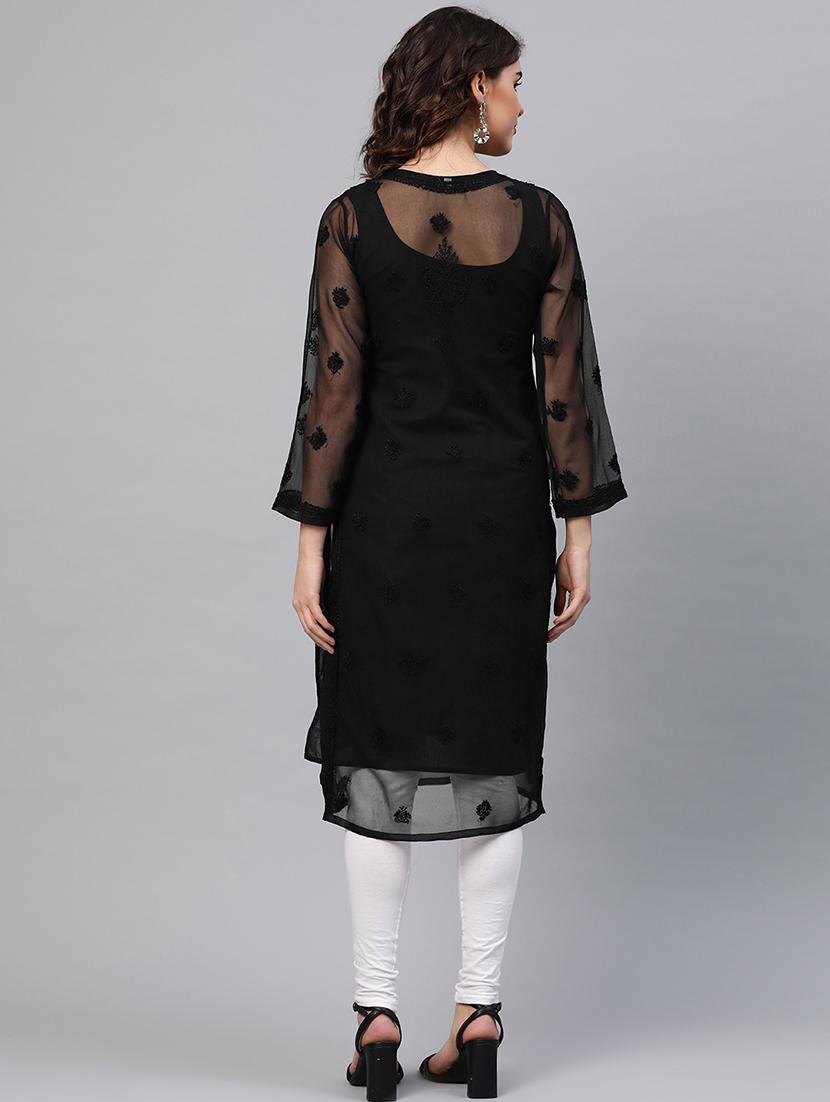 women long sleeve straight chikankari kurta - 21729622 - Standard Image - 2