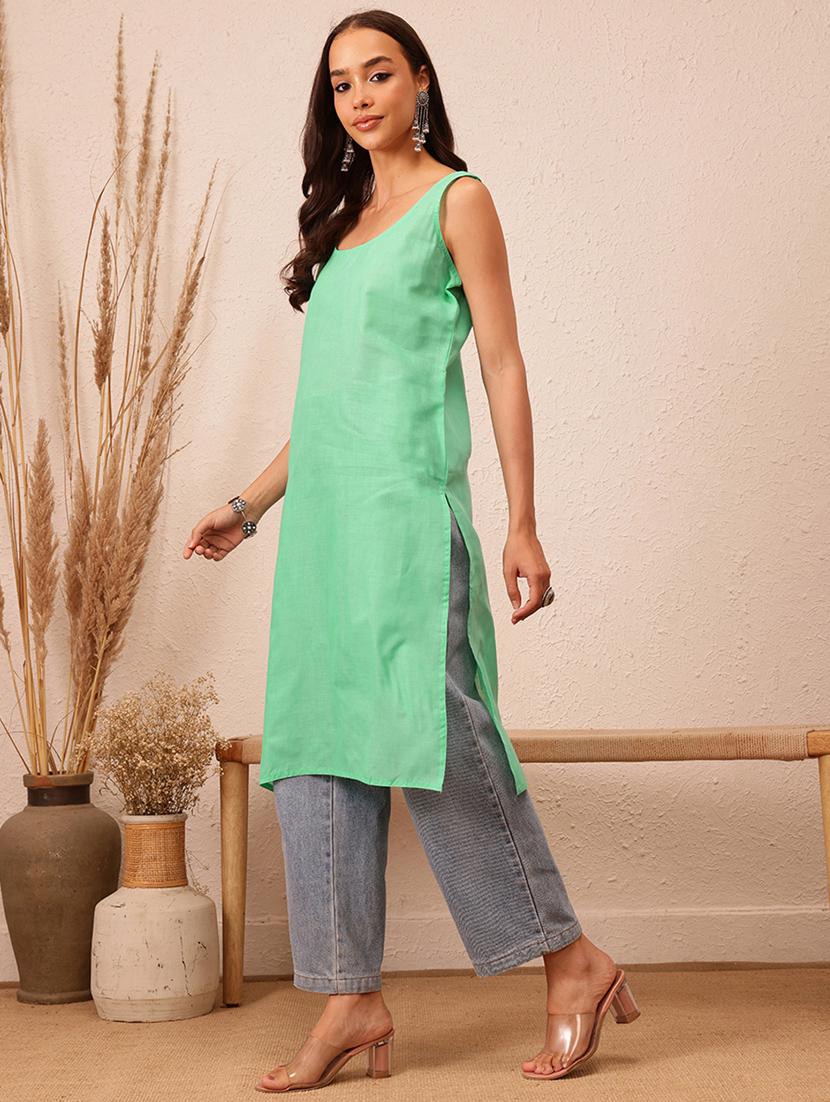 women long sleeve straight chikankari kurta - 21729625 - Standard Image - 2