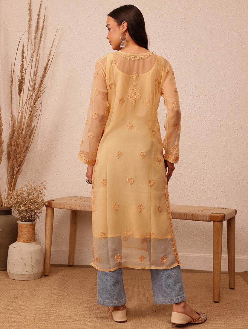 women long sleeve straight chikankari kurta - 21729629 - Standard Image - 2