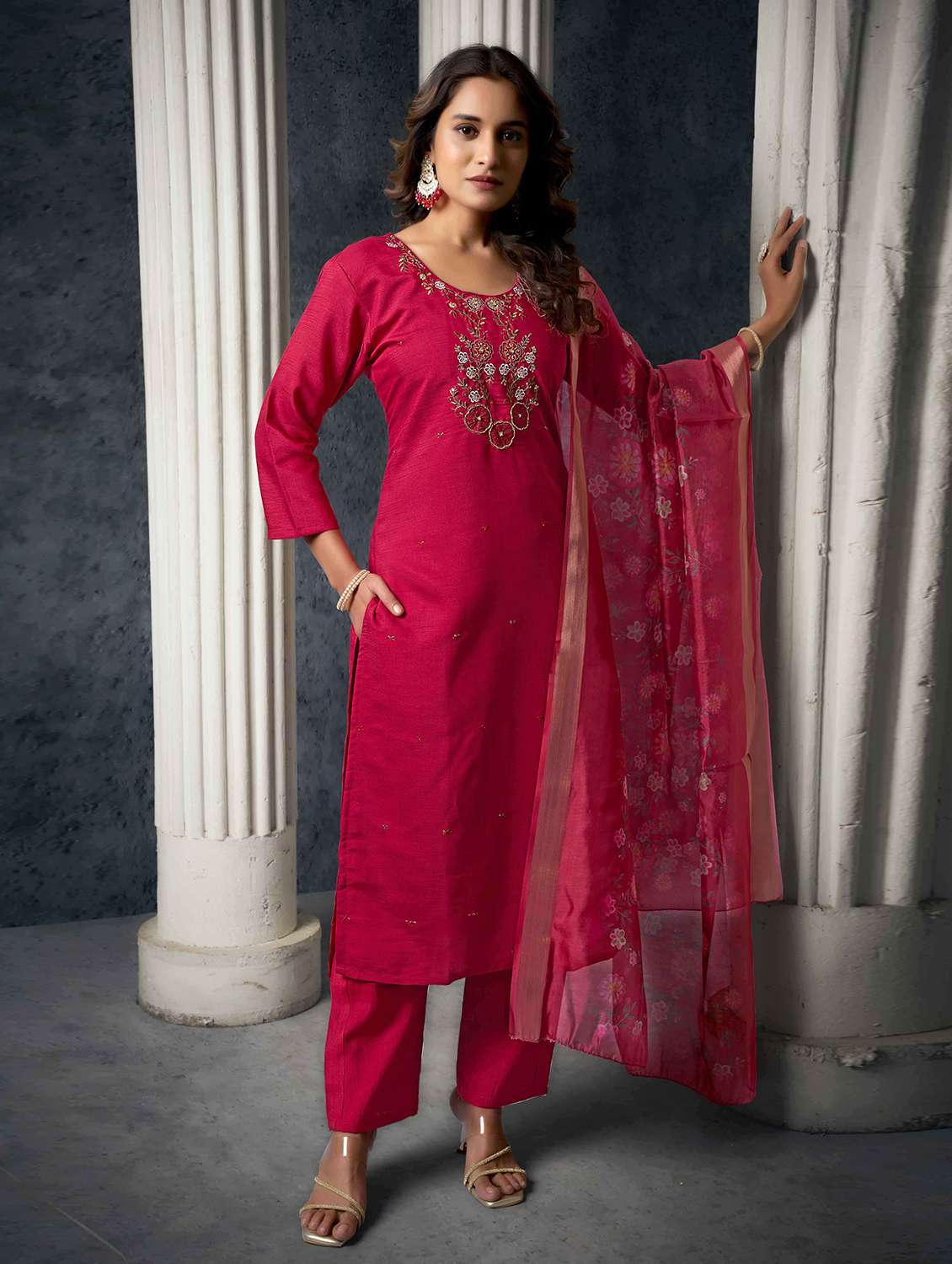 women embroidered kurta pant set with dupatta