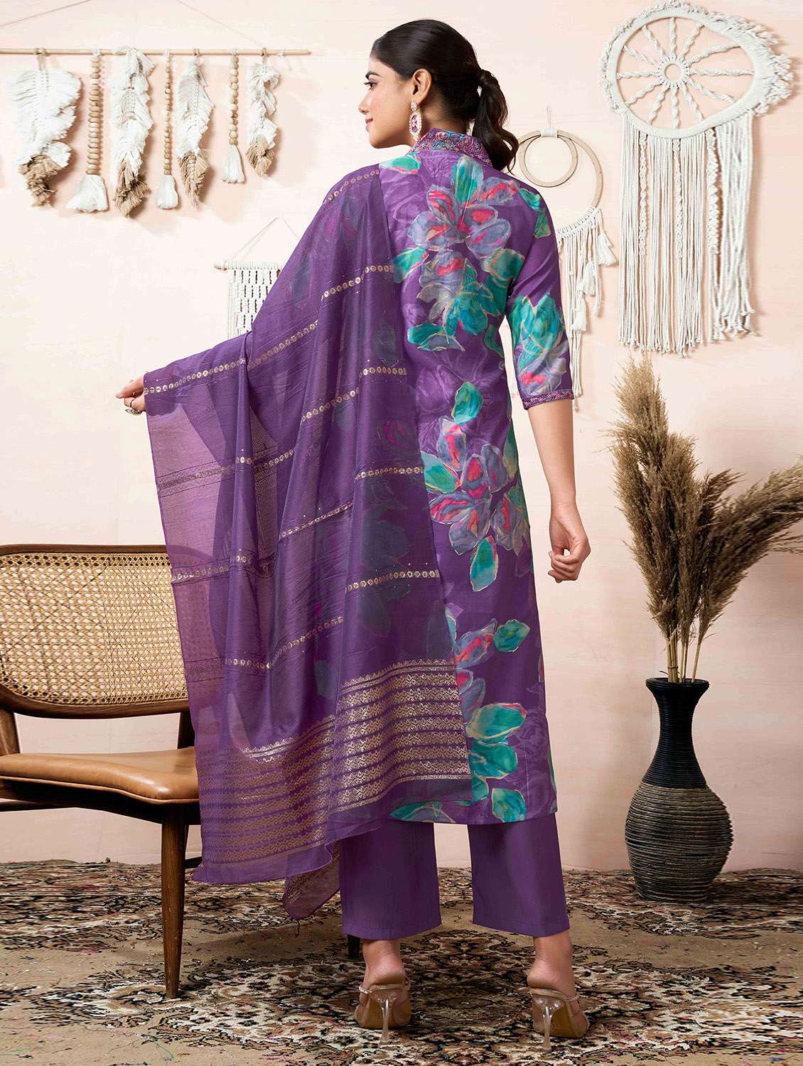 women three quarter sleeve kurta pant with dupatta set - 21729639 -  Standard Image - 2