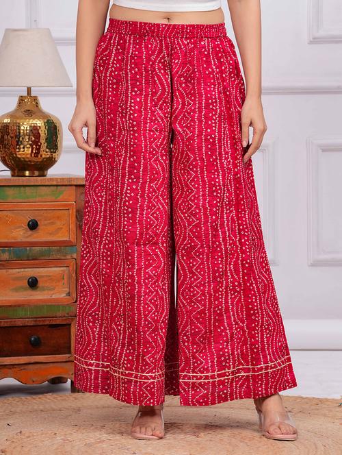 women bandhani print flared palazzo - 21729682 -  Standard Image - 0