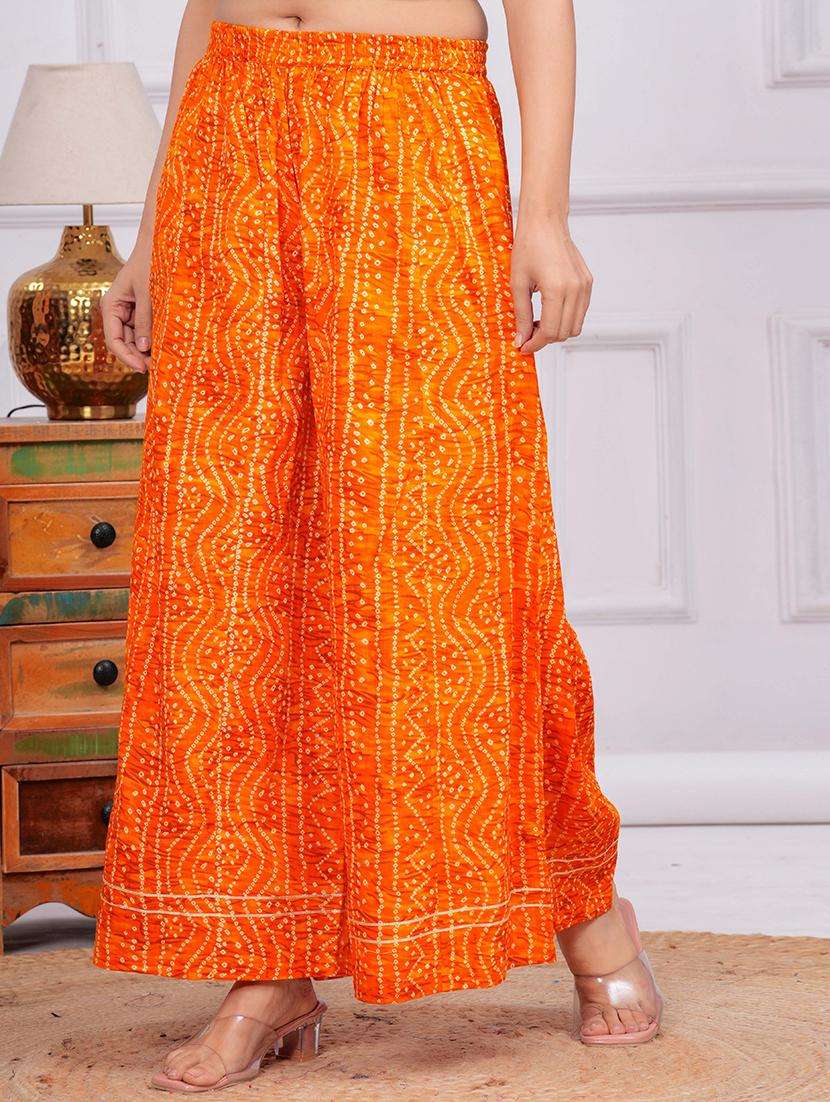 women bandhani print flared palazzo - 21729683 -  Standard Image - 2