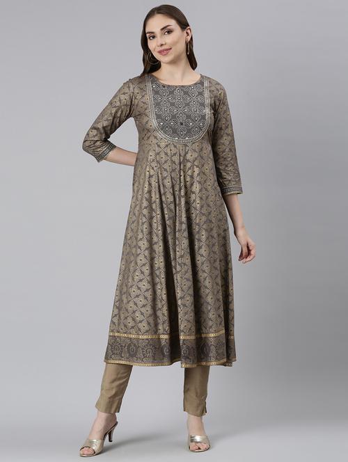 women round neck printed anarkali kurta - 21729693 -  Standard Image - 0