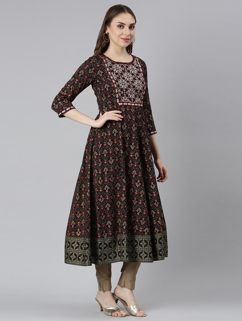 women round neck printed anarkali kurta - 21729694 - Standard Image - 2