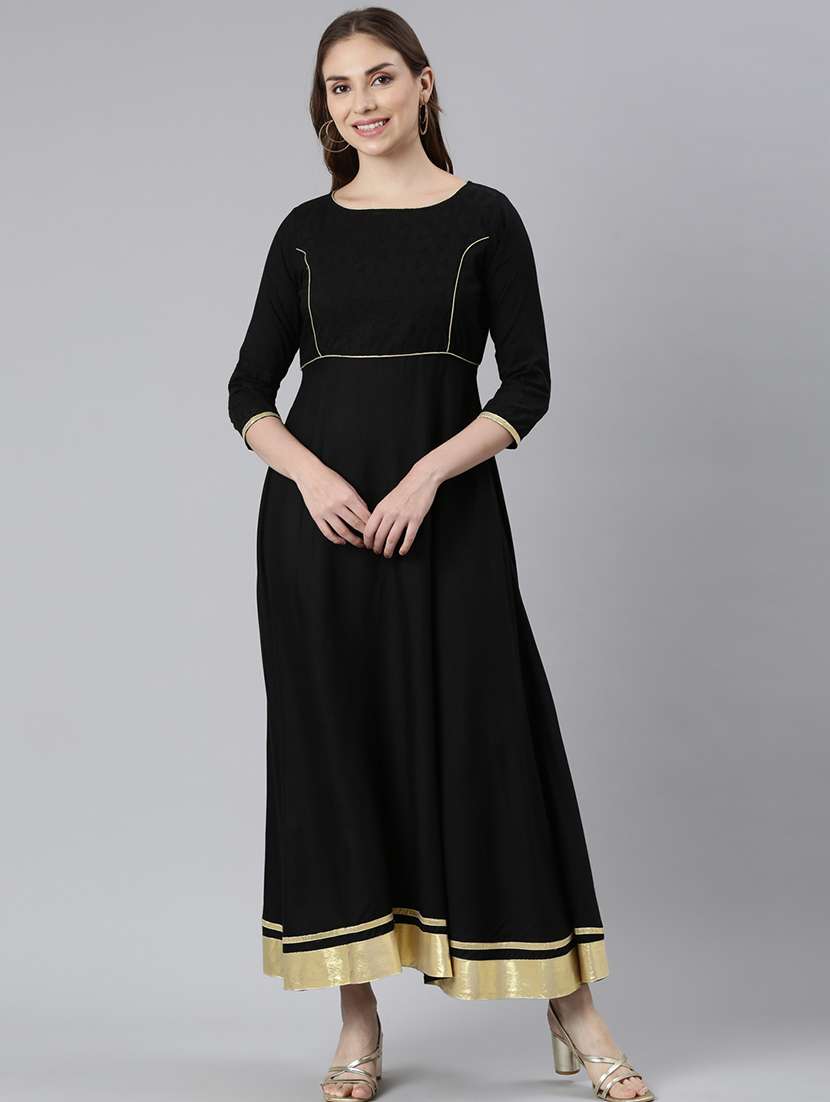 women round neck solid a-line ethnic dress
