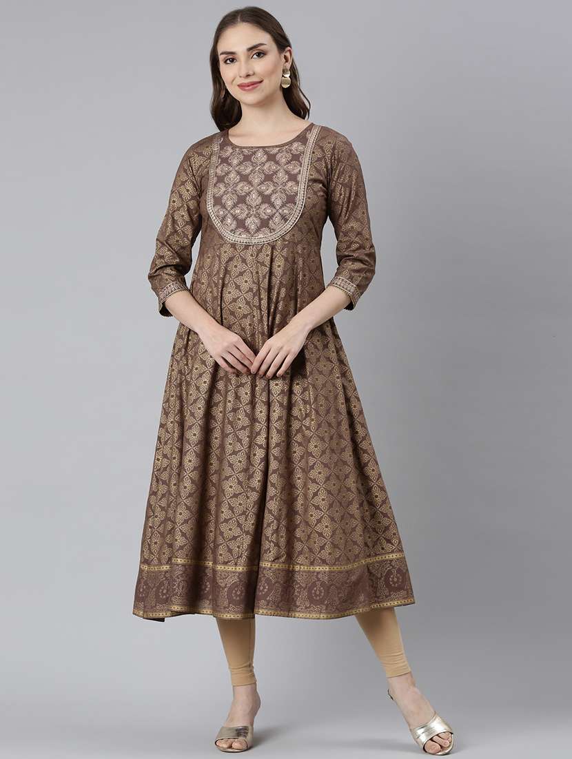 women round neck printed anarkali kurta