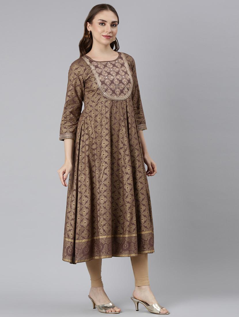 women round neck printed anarkali kurta - 21729699 - Standard Image - 2