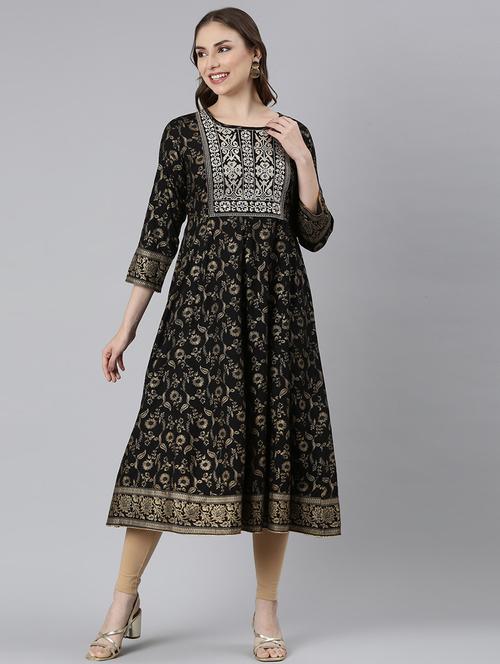 women round neck self design a-line kurta - 21729701 - Standard Image - 0
