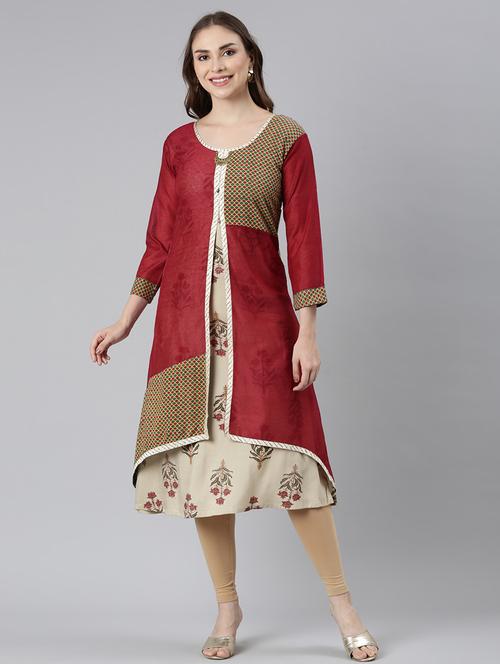 women round neck printed layered kurta - 21729704 -  Standard Image - 0