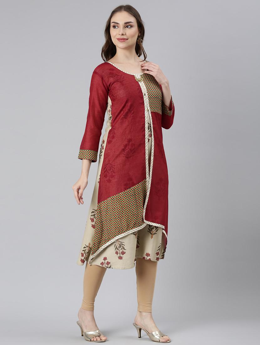 women round neck printed layered kurta - 21729704 - Standard Image - 2