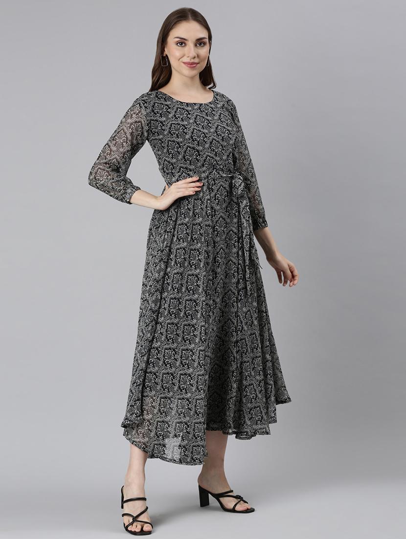 women round neck printed fit & flare ethnic dress - 21729706 - Standard Image - 2