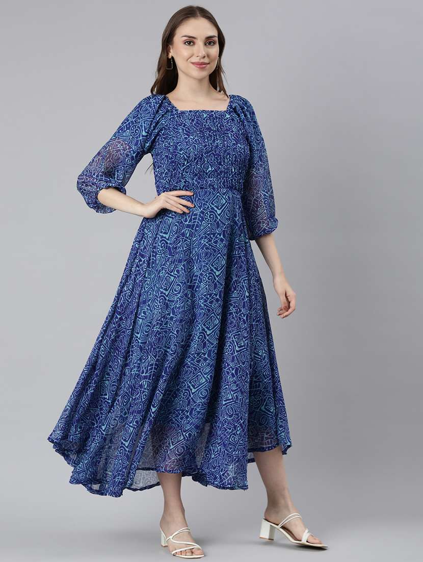 women square neck printed fit & flare ethnic dress - 21729707 -  Standard Image - 2