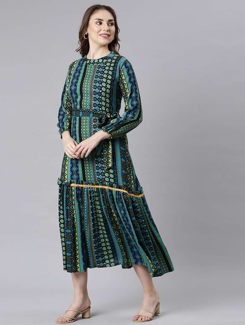 women printed round neck tiered dress - 21729712 -  Standard Image - 2