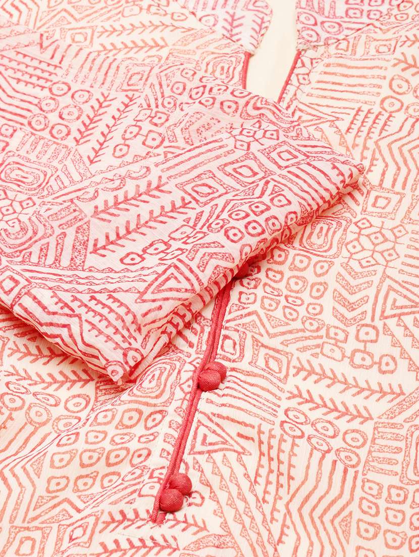 women peach printed three quarter sleeve a-line ethnic dress - 21729713 -  Standard Image - 7