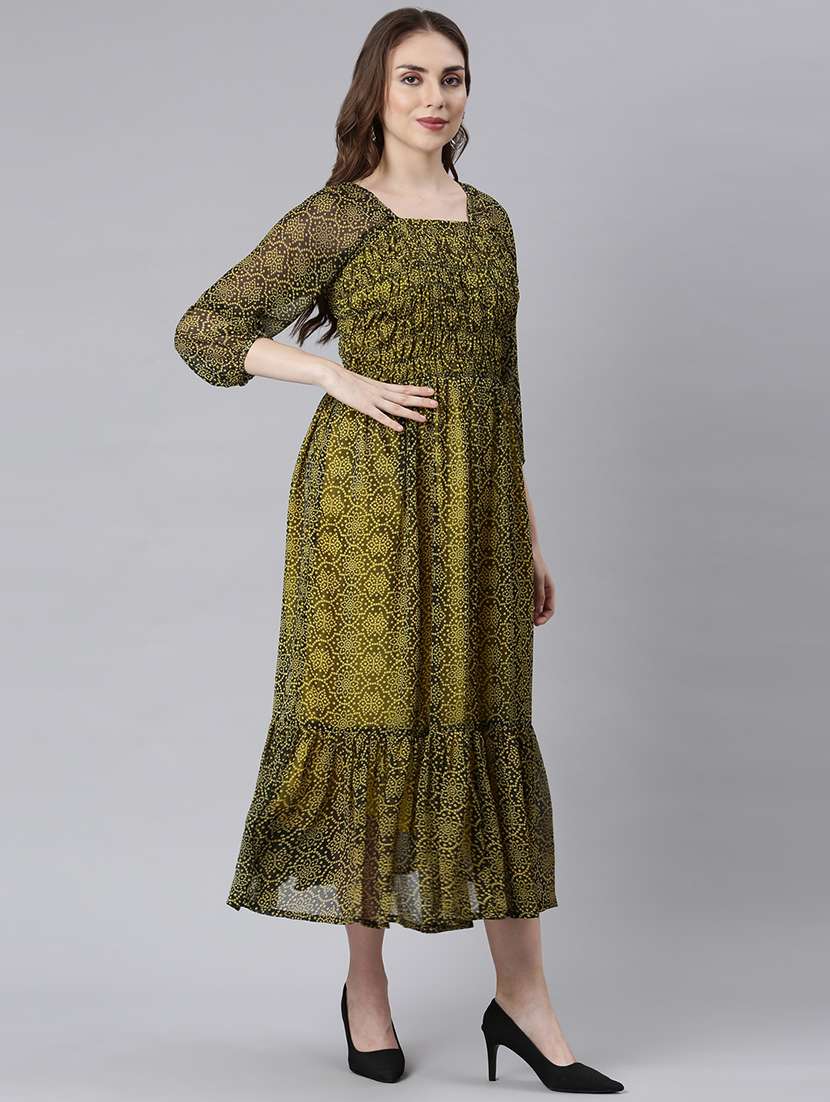 women green three quarter sleeve tiered dress - 21729716 -  Standard Image - 2