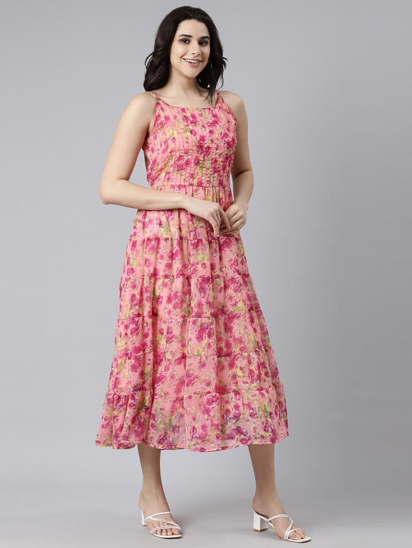 women floral printed shoulder strap tiered dress - 21729725 - Standard Image - 2
