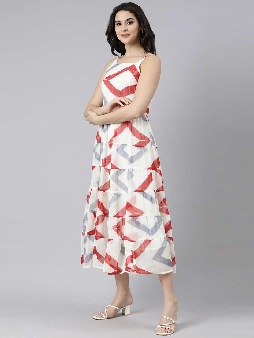 women printed shoulder strap tiered dress - 21729726 -  Standard Image - 2