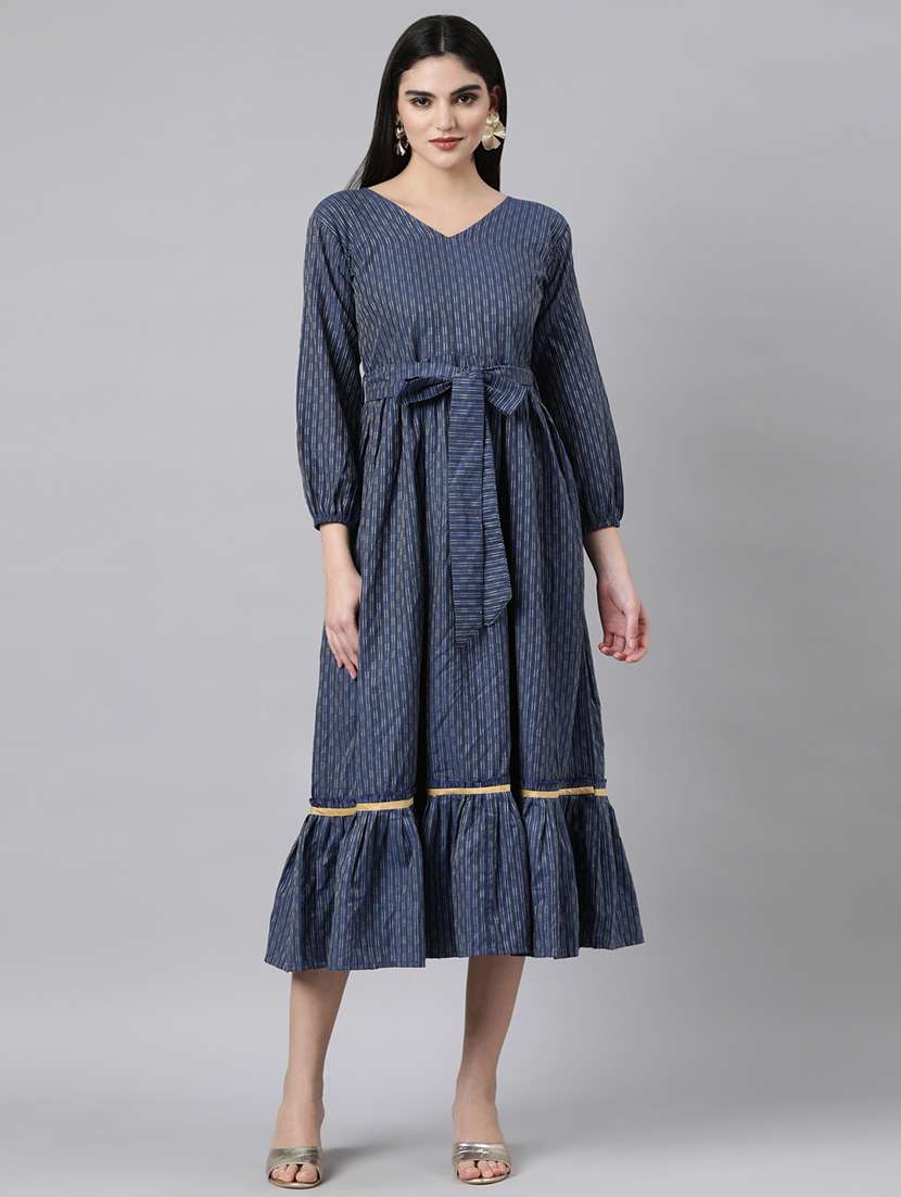 women v-neck printed tiered ethnic dress