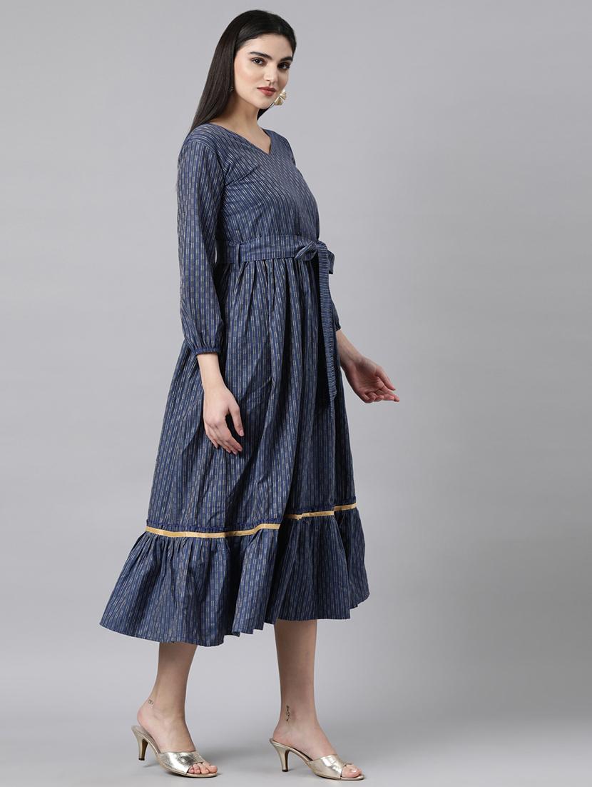 women v-neck printed tiered ethnic dress - 21729732 - Standard Image - 2