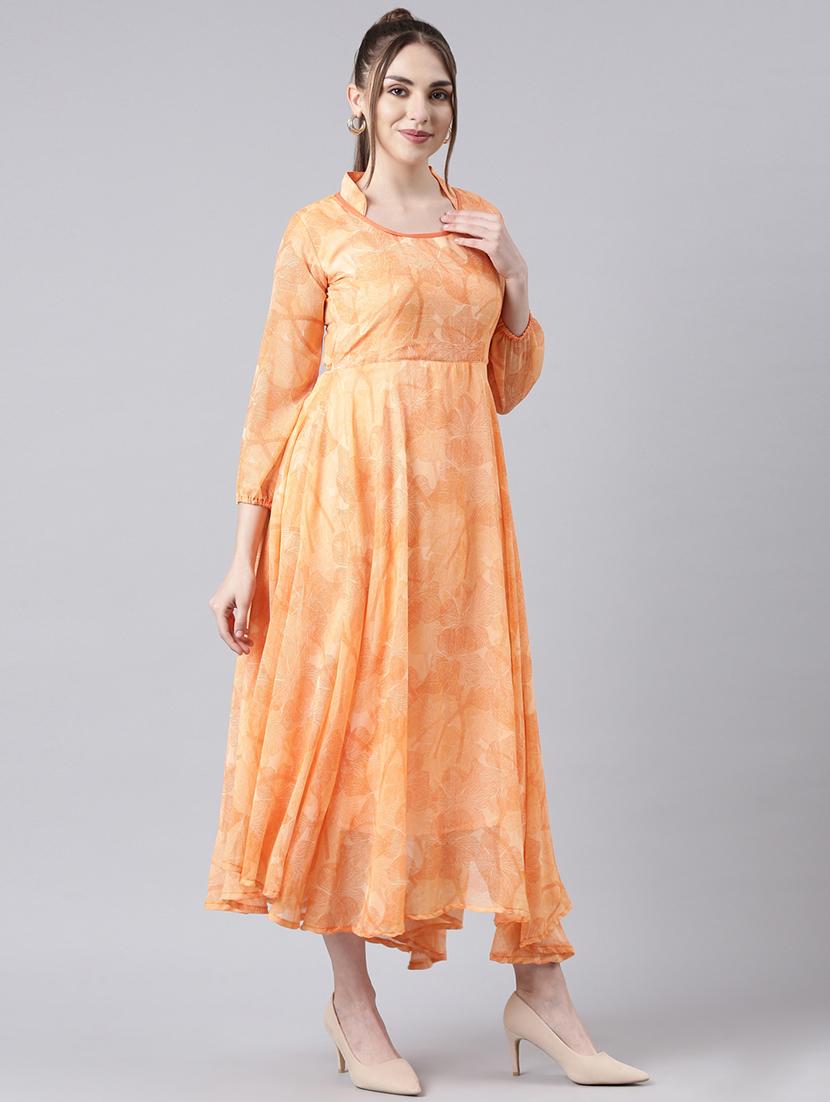women puff sleeves printed flared ethnic dress - 21729734 - Standard Image - 2