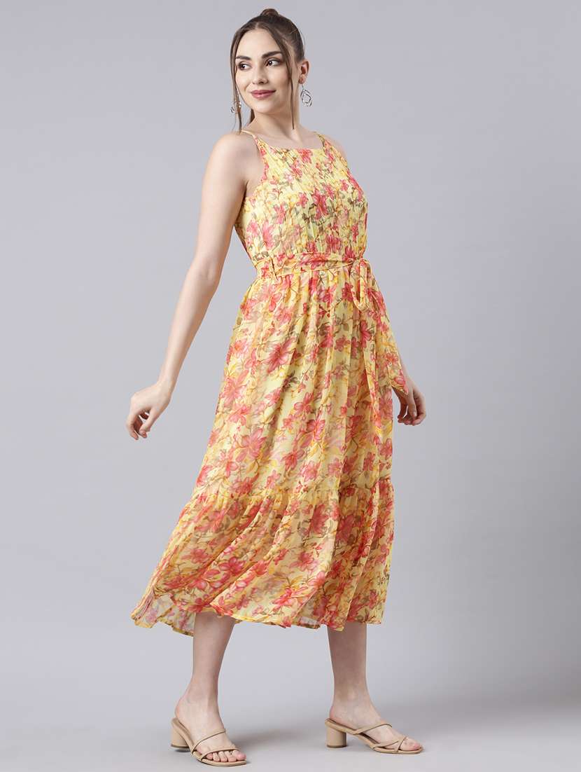 women round neck printed tiered ethnic dress - 21729735 -  Standard Image - 2