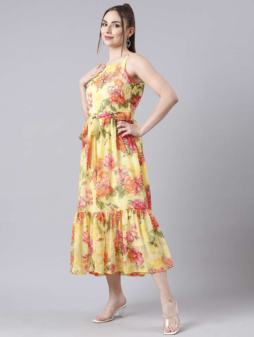 women round neck floral printed tiered dress - 21729736 -  Standard Image - 2