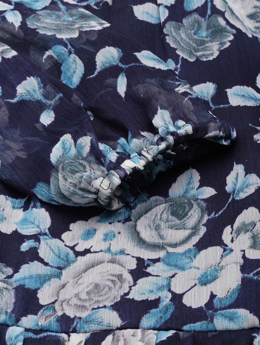 women navy blue floral printed off shoulder tiered dress - 21729739 -  Standard Image - 7