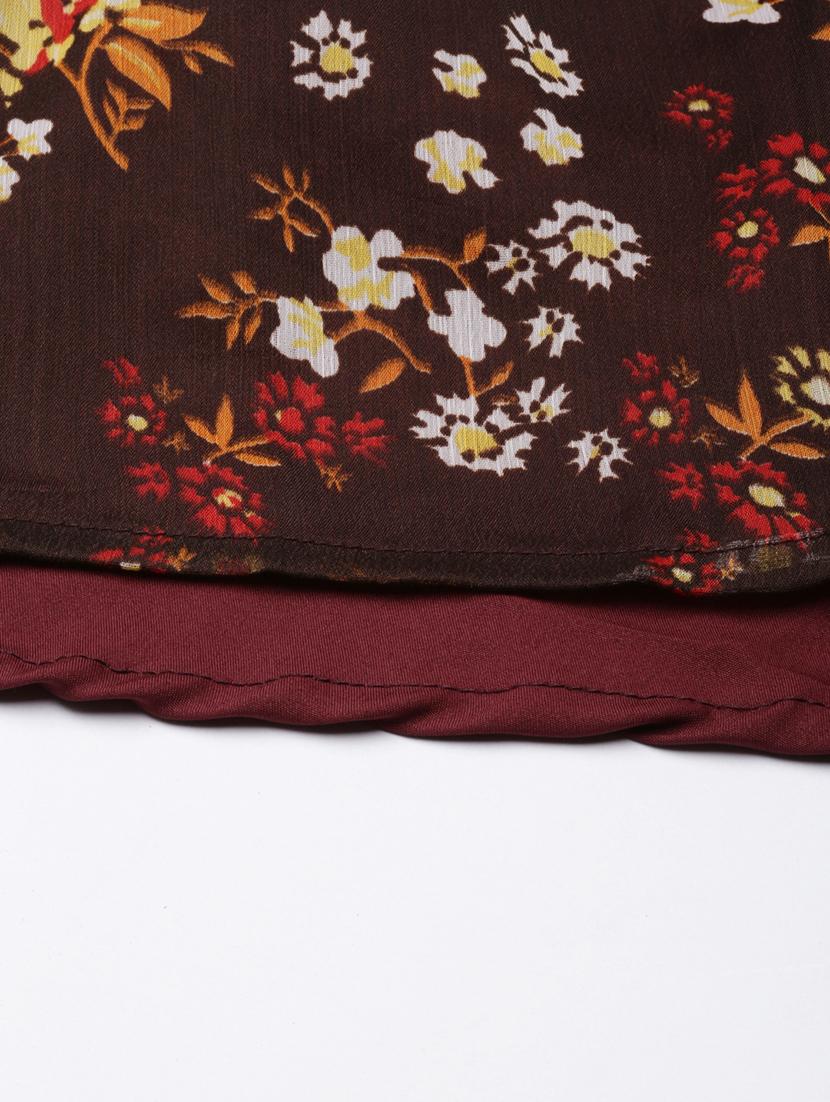 women brown floral printed fit & flare maxi dress - 21729742 - Standard Image - 7