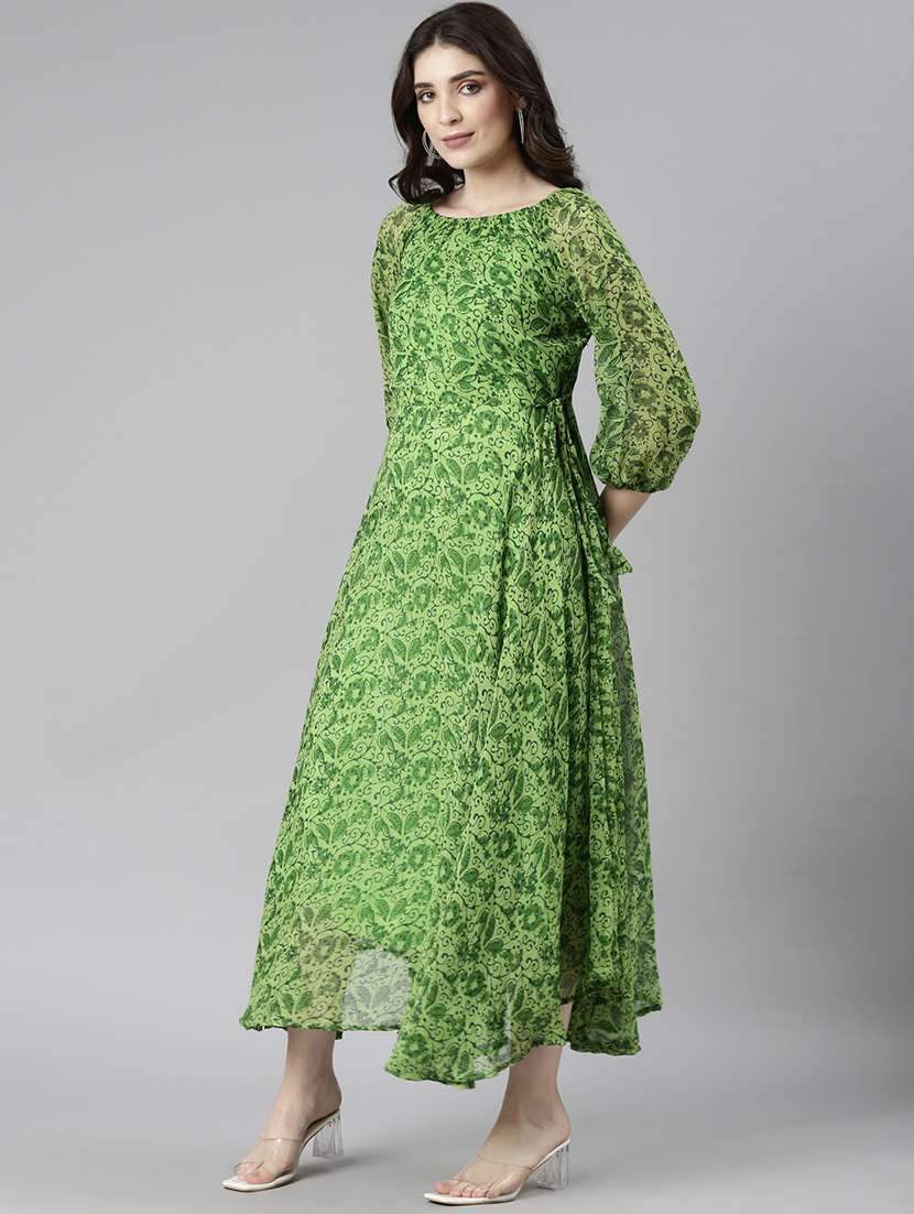 women green printed three quarter sleeve maxi dress - 21729752 -  Standard Image - 2