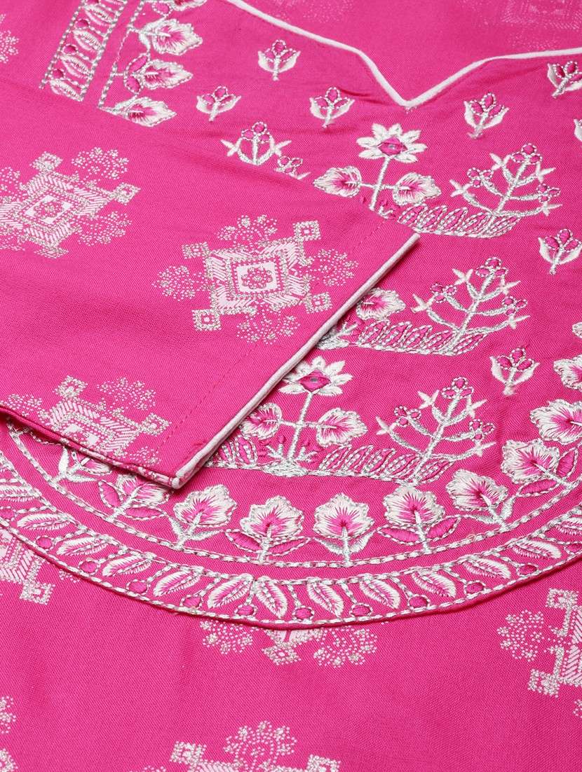 women pink three quarter sleeve straight kurta - 21729756 -  Standard Image - 7