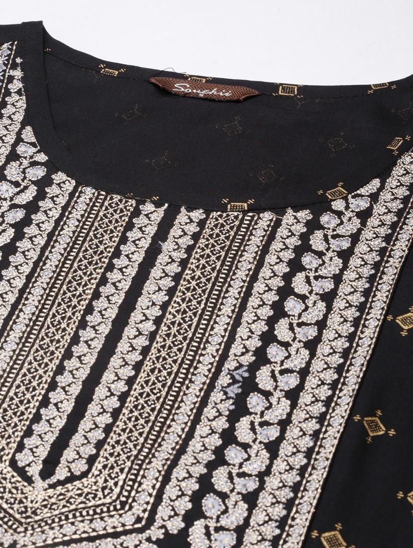 women black three quarter sleeve straight kurta - 21729758 - Standard Image - 7