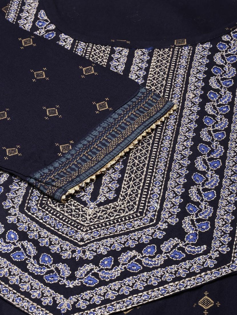 women navy blue three quarter sleeve straight kurta - 21729759 - Standard Image - 7