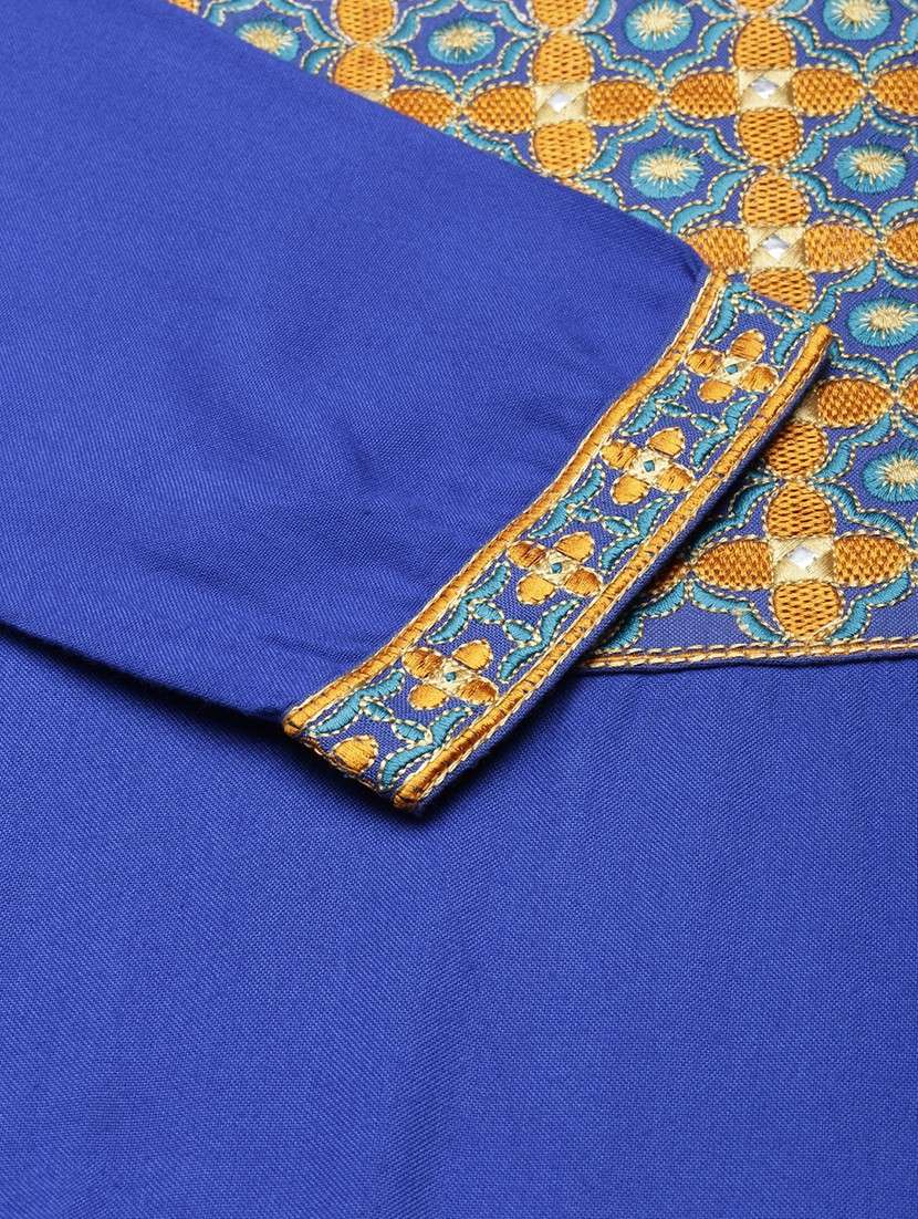 women blue three quarter sleeve straight kurta - 21729764 -  Standard Image - 7