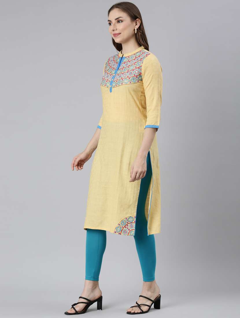 women three quarter sleeve straight kurta - 21729765 -  Standard Image - 2