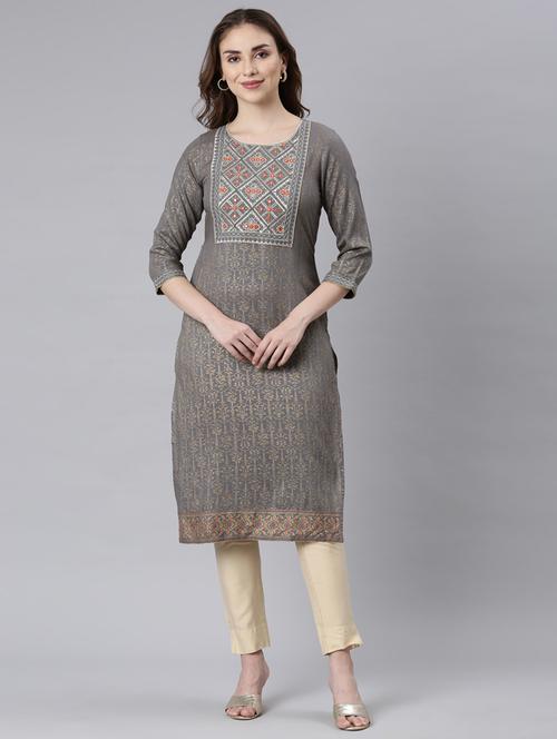 women three quarter sleeve straight kurta - 21729769 - Standard Image - 0