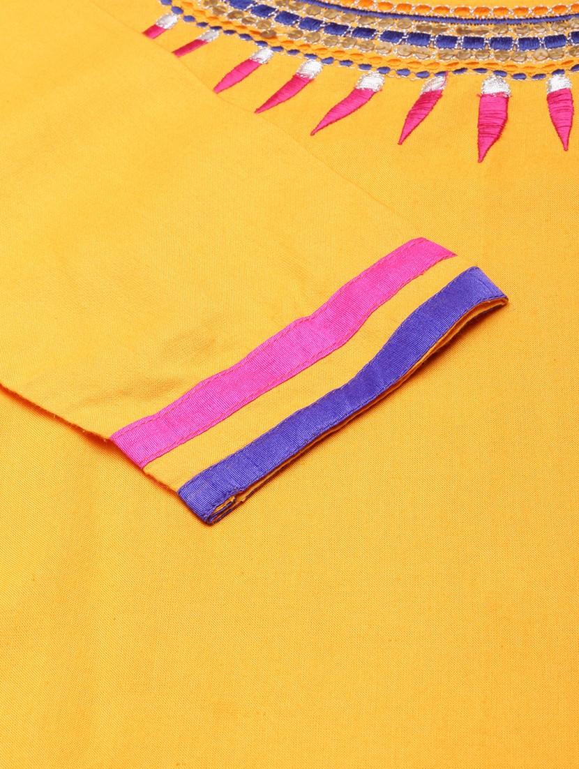 women mustard three quarter sleeve straight kurta - 21729770 - Standard Image - 7