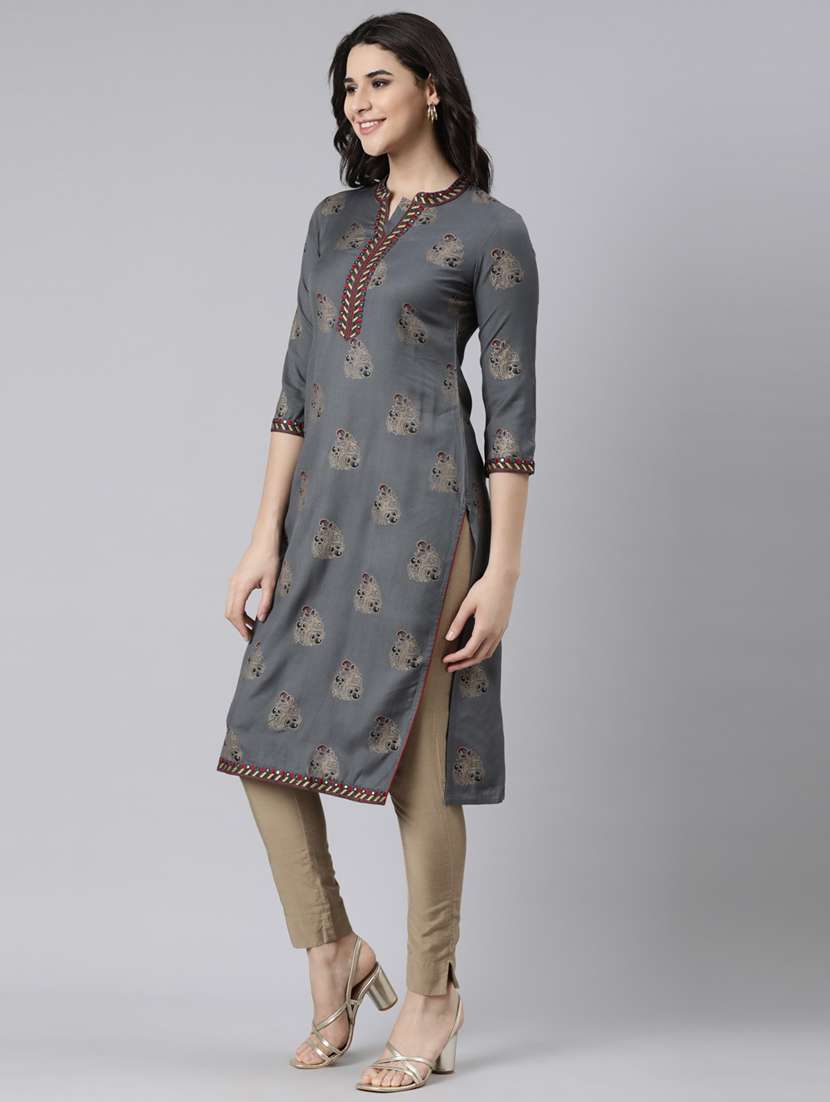 women three quarter sleeve straight kurta - 21729773 -  Standard Image - 2