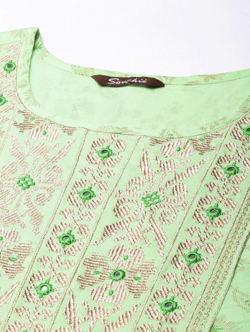 women green three quarter sleeve anarkali kurta - 21729777 - Standard Image - 7