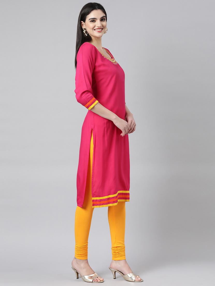 women embroidered three quarter sleeve straight kurta - 21729782 - Standard Image - 2
