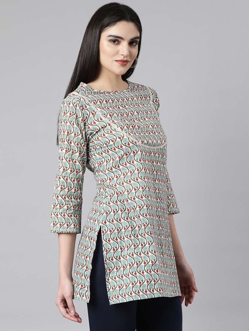 women three quarter sleeve straight kurti - 21729783 -  Standard Image - 2
