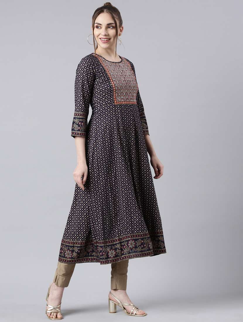 women embroidered three quarter sleeve anarkali kurta - 21729784 - Standard Image - 2