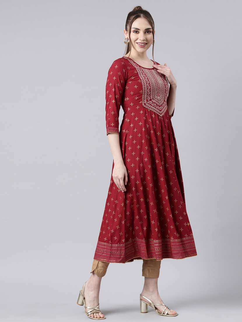 women three quarter sleeve anarkali kurta - 21729791 -  Standard Image - 2