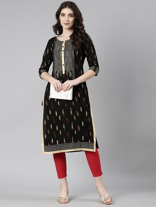 women embroidered three quarter sleeve straight kurta - 21729793 -  Standard Image - 0