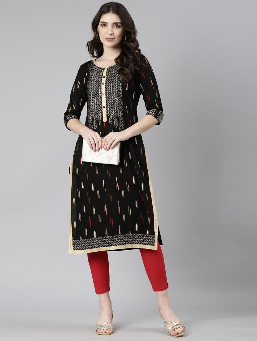 women embroidered three quarter sleeve straight kurta - 21729793 -  Zoom Image - 0