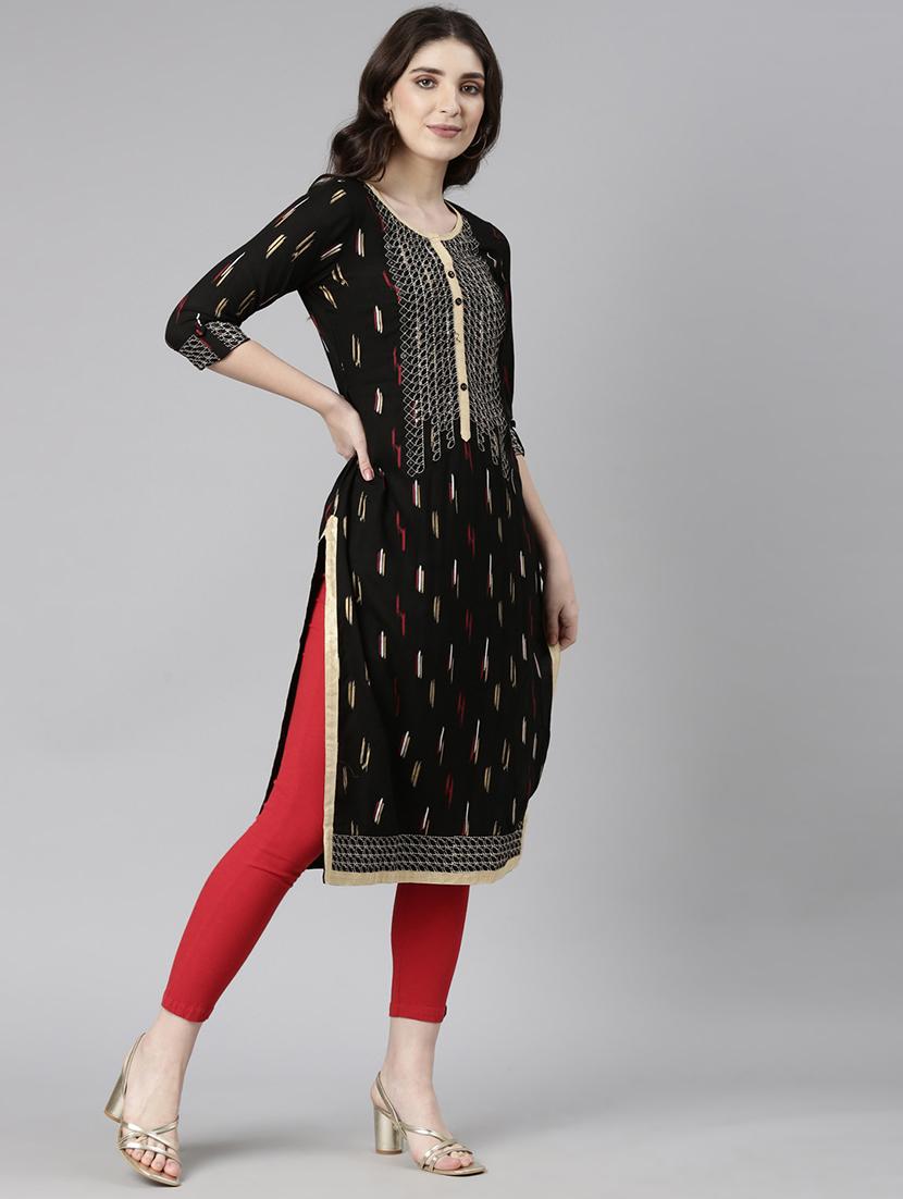 women embroidered three quarter sleeve straight kurta - 21729793 - Standard Image - 2