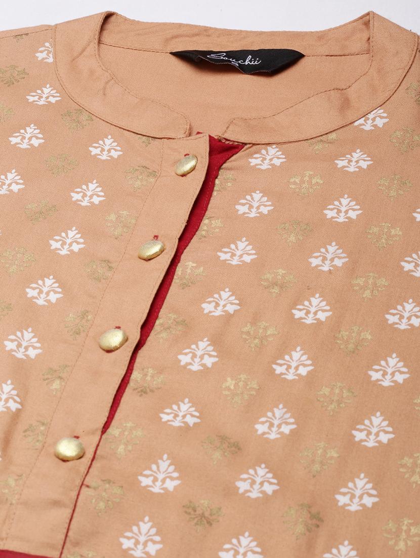 women beige three quarter sleeve a-line kurta - 21729797 - Standard Image - 7