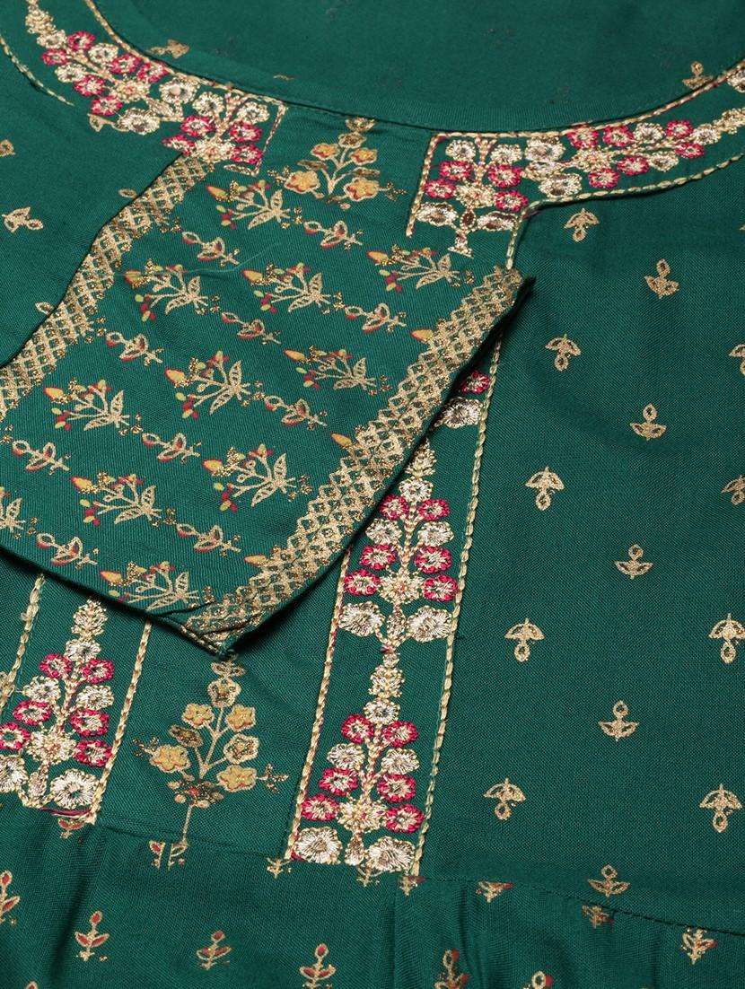 women green three quarter sleeve flared kurta - 21729799 -  Standard Image - 7