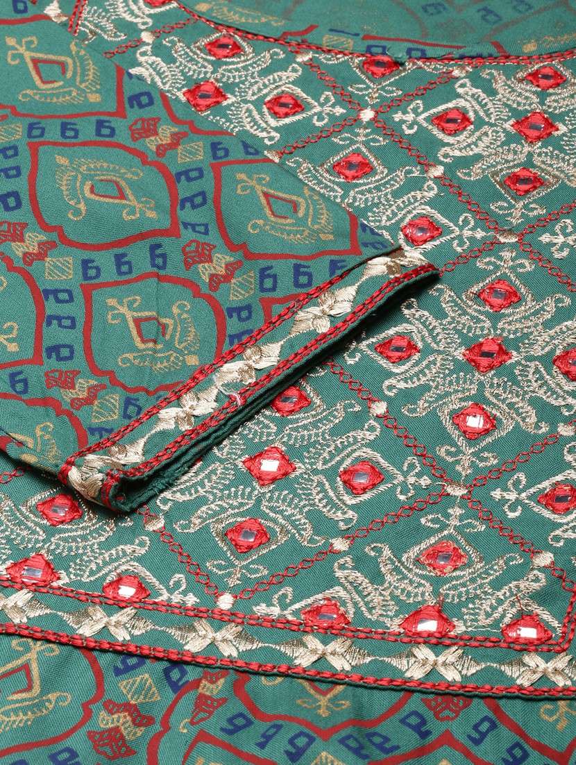 women green three quarter sleeve flared kurta - 21729800 -  Standard Image - 7